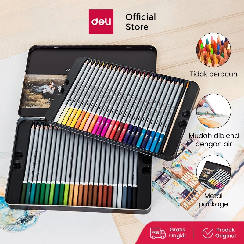 Deli Pensil Warna 48 Warna PCS tidak beracun, dapat dicuci dan teknologi hybrid 6523