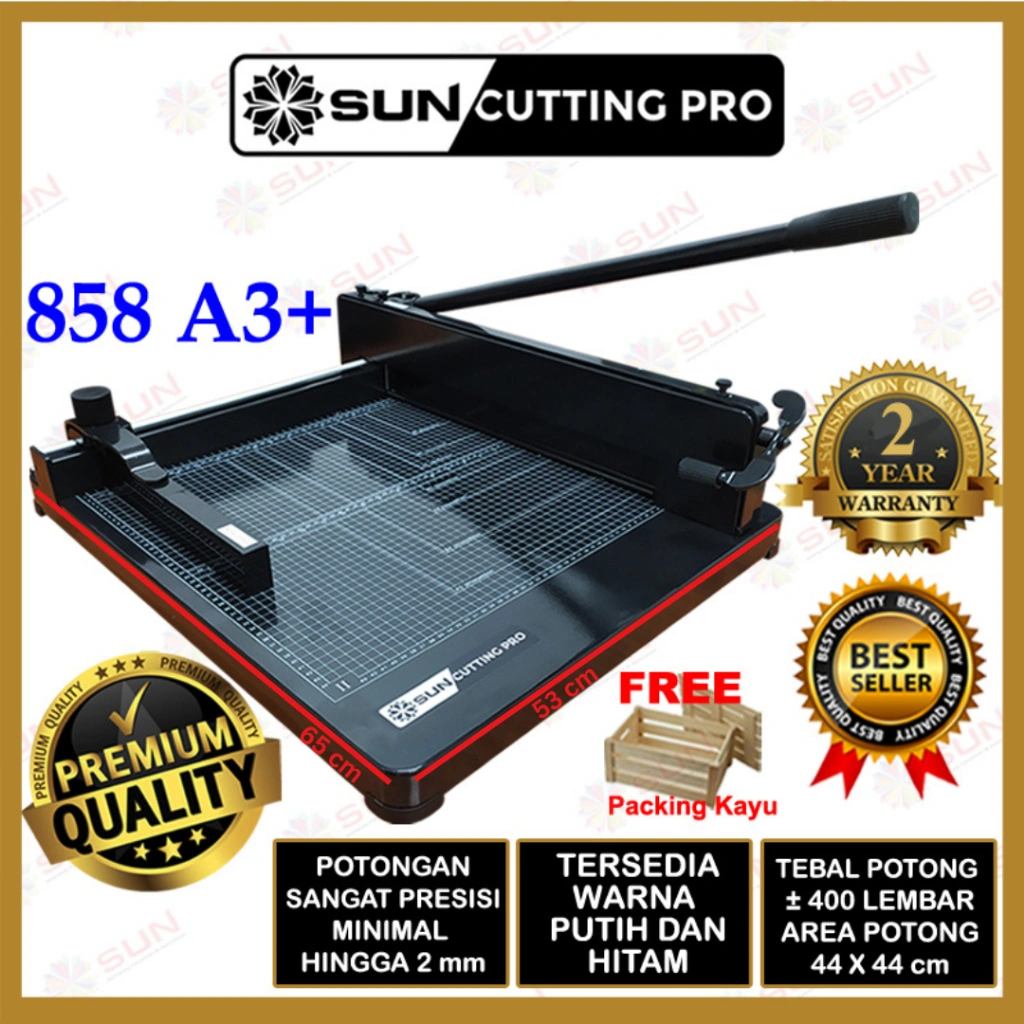 Mesin Pemotong Kertas 1 rim A3 858  Kualitas Super Premium Garansi 2 Tahun ( Alat Potong Kertas / Paper Cutter hvs, Sticker, Art Paper, Undangan, Buku, Brosur Uk A6, A5, A4, F4, A3 )