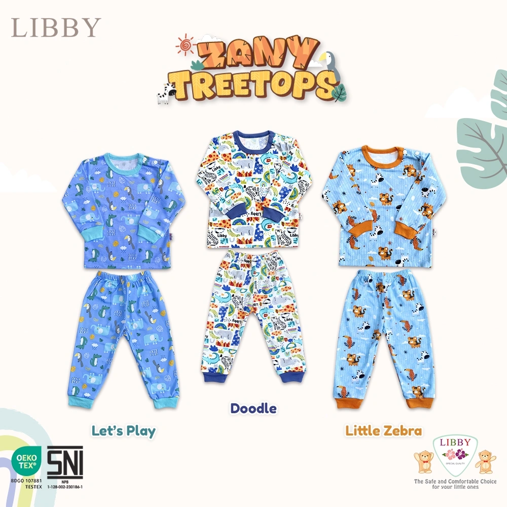 LIBBY Setelan Piyama Anak Laki Laki Perempuan Oblong Panjang Motif Unisex (1 stel) | Fresh Dream | Playful Harmony | Lively Vibes | Hazel Glaze | Zany Treetops