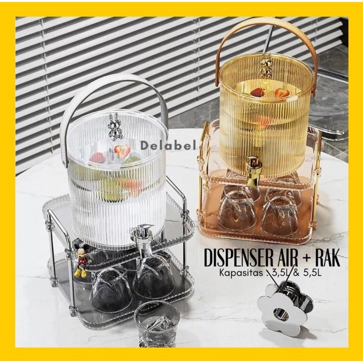 Dispenser Air Akrilik 3.5L 5.5L / Ketel Air Dingin Akrilik dengan Tatakan / Tempat Minum Air Dingin Kulkas Estetik