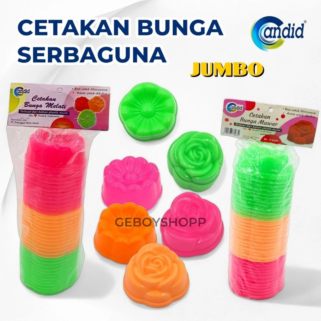 [PAKET 36PCS] Candid Cetakan BUNGA / Cetakan Puding / Cetakan Kue / Cetakan Serbaguna Food Grade PP5