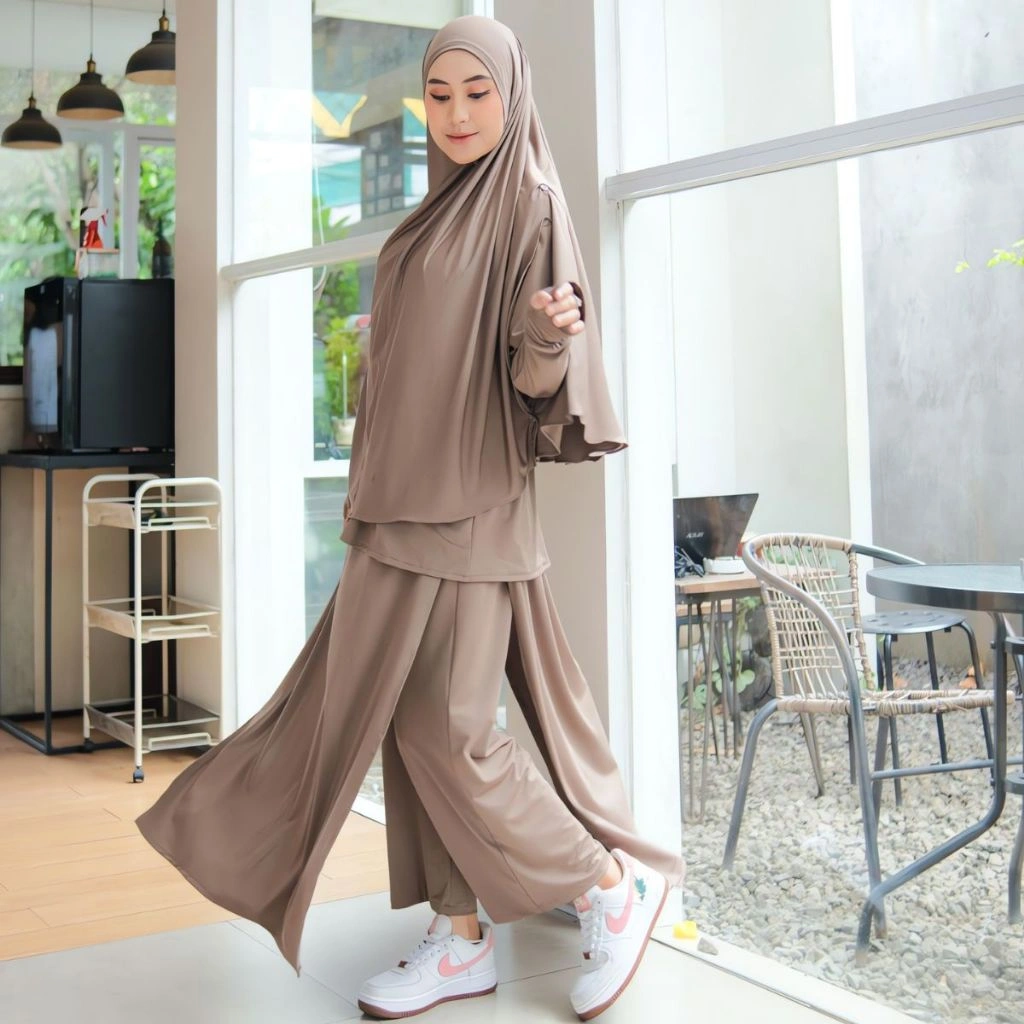 PRQUEEN | Denay Sporty Muslimah Set 3in1 | Baju Olahraga Wanita Model Rok Celana Hijab | Baju Olah Raga Syar'i Muslimah