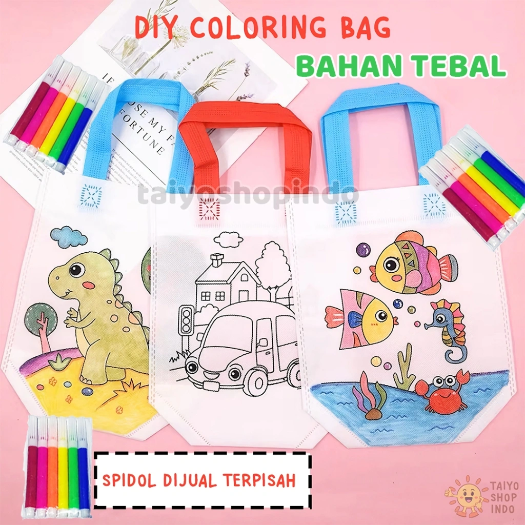 TAIYO DIY Coloring Bag Painting Tas Spunbond 2 Sisi Mewarnai Edukasi Prakarya Kreatif