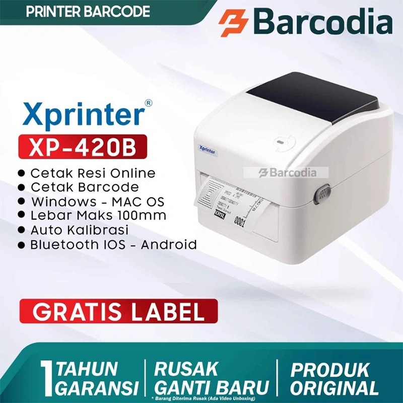Barcodia Printer Barcode Label Thermal 4" Bluetooth Usb Wifi Xprinter 420B Hitam Putih