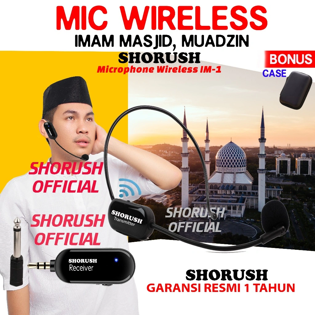 Shorush IM 1 Mikrofon Mic Clip On Wireless UHF 2.4G Presentasi Tur Imam Masjid Musholla