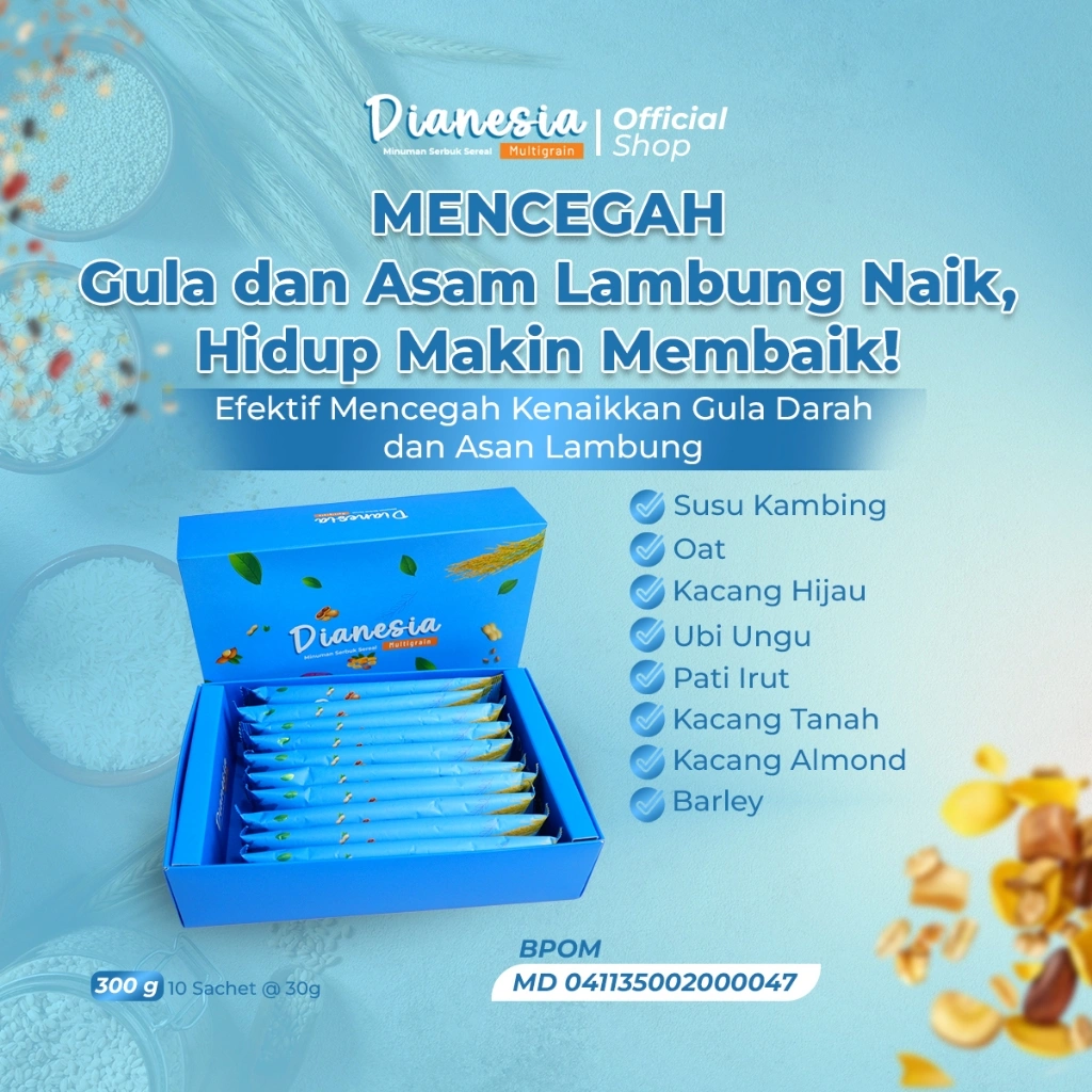 DIANESIA Multigrain Sereal Sehat Kontrol Gula Darah Pencegah Dan Obat Diabetes + Asam Lambung (300gram ) (10  Serving)