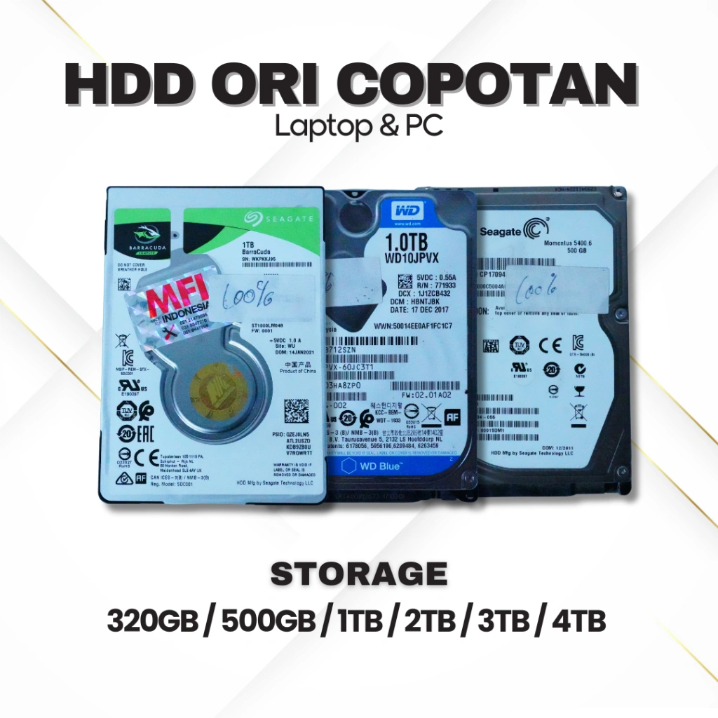 HARDISK / HDD LAPTOP 2.5”INCH 1TB 500GB 320GB SENTINEL 100%