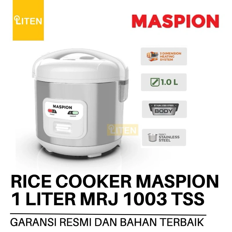 Maspion MRJ 1003 TSS / Rice Cooker Mini 1L 1 Liter MRJ1003 TSS / Magic Com Travel 350 Watt Rendah GARANSI RESMI