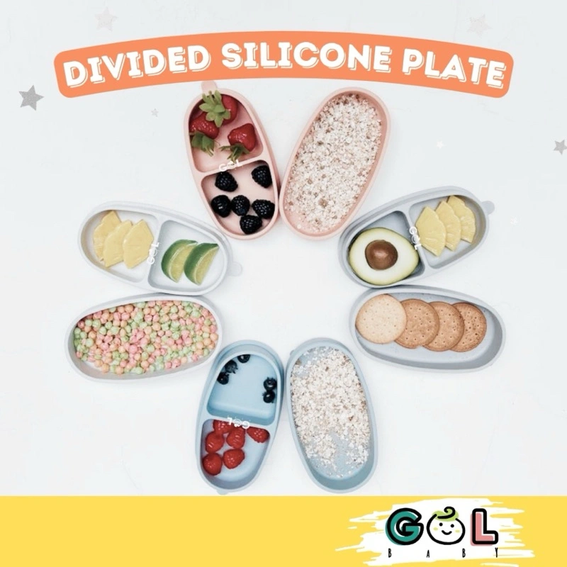 GOL Baby Piring Silikon Bayi Anti Slip Suction  Piring Mangkok Tempat Makan Sekat Anak Bayi Anti Tumpah Premium Baby Divided Silicone Silicon Plate with Suction Lunch Box Travel Food Plate Baby Suction Plates Piring MPASI Alat Perlengkapan Makan Anak Bayi