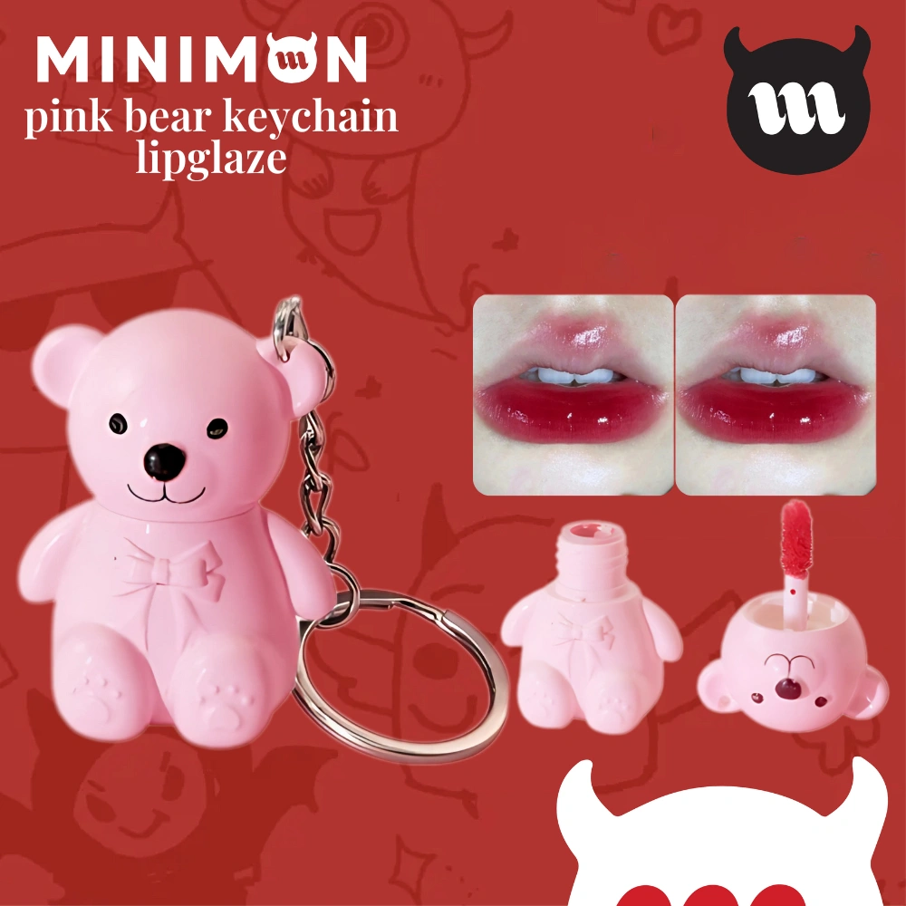 [COD]Lipstick Matte Lucu Bear Pink Gantungan Kunci Beruang Bibir Tanah Liat Mencerahkan YY014
