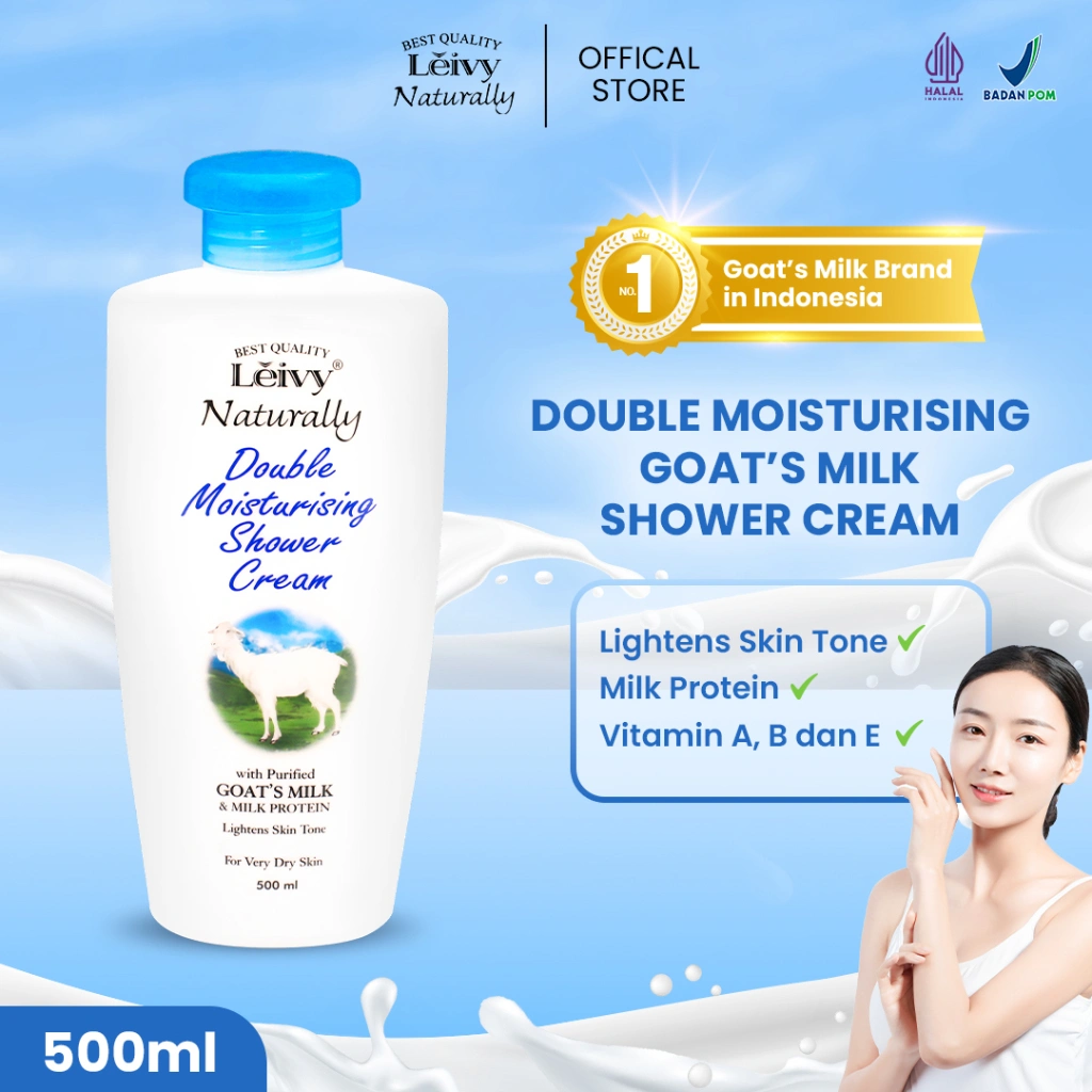 Leivy Body Wash Sabun Mandi Shower Cream - Goat's Milk 500 ml Cap