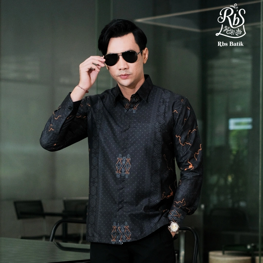 RBS Batik - Kemeja Batik Pria Slimfit Hitam Widura Lengan Panjang Lapis Furing – Batik Modern Slimfit Kondangan/Kantor