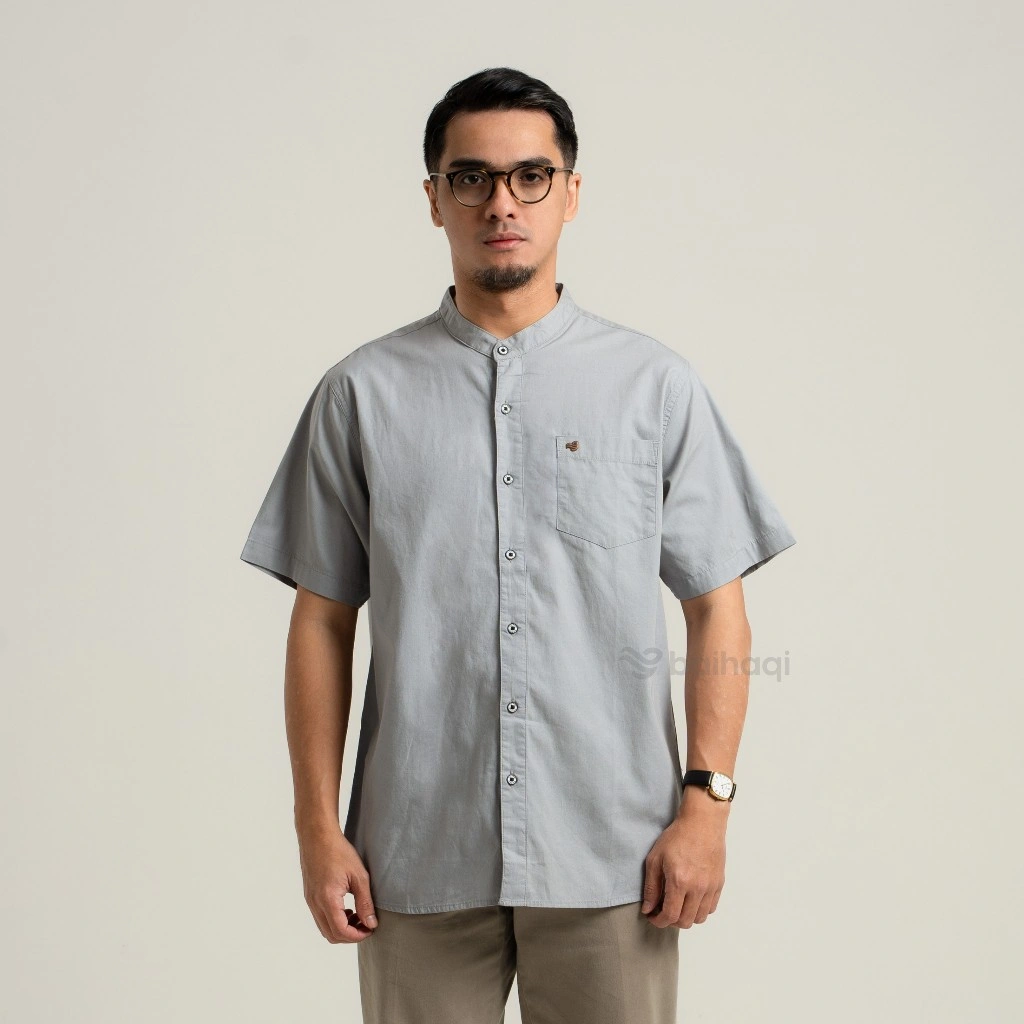 Baihaqi Kemeja Koko Basic Buraidah| Kemeja Pria Lengan Pendek Kerah Shanghai Polos Basic | Kemeja Koko Kemko Solid  BKK33