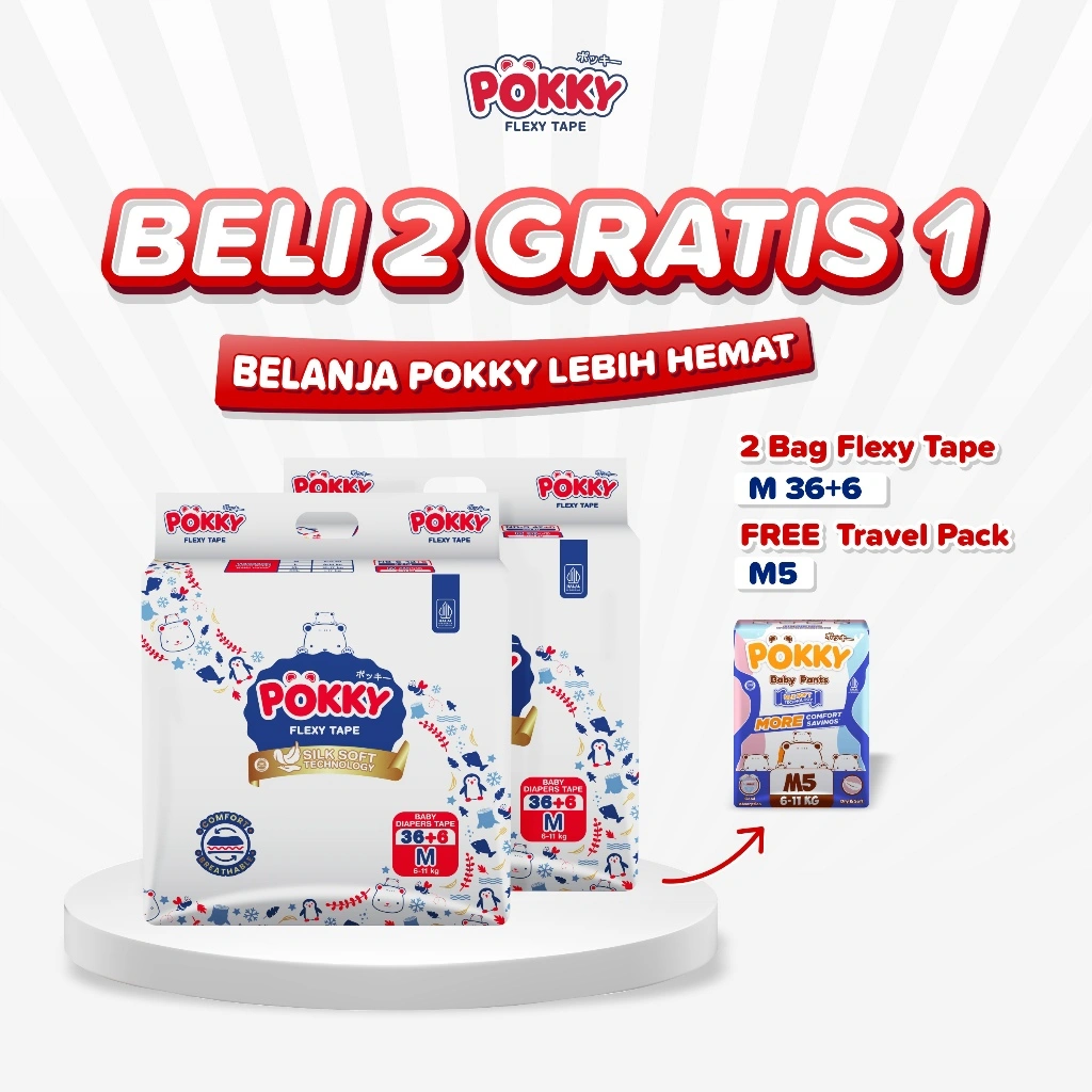[BUY 2 GET 1 FREE] PROMO POPOK PEREKAT POKKY Flexy Tape M36+6(2 ball) Free Tipe Celana M ISI 5