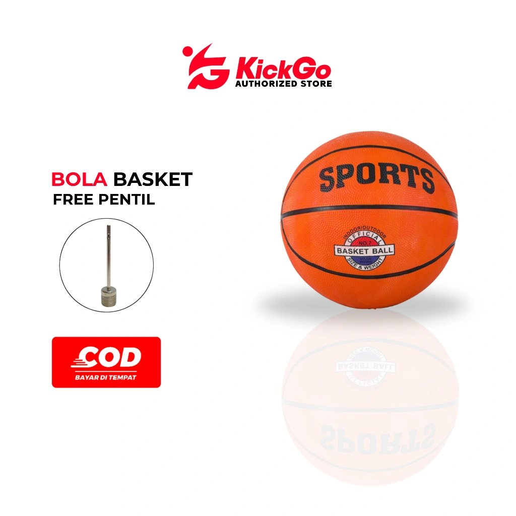 KickGo Bola Basket Rubber Basketball Kulit Size 5 Dan 7 Bonus Pentil Original