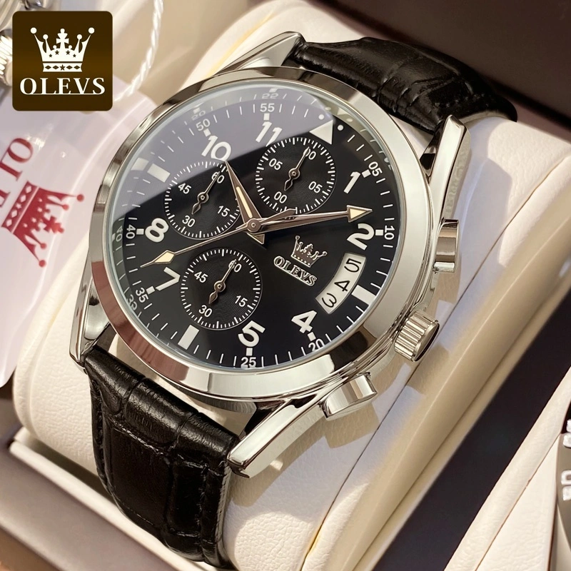 OLEVS Jam Tangan Pria Anti Air Original ahan kulit Keren Led Multifungsi Chronograph Watch Men 2878