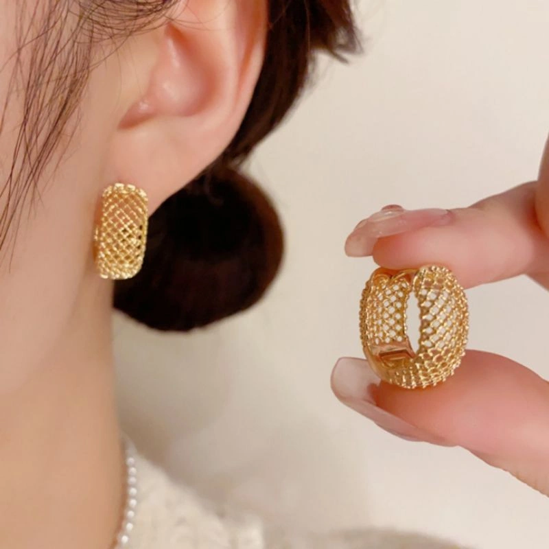 Anting Bulat Wanita 16K Gold Plated Modern Elegan Kekinian Vintage Minimalis