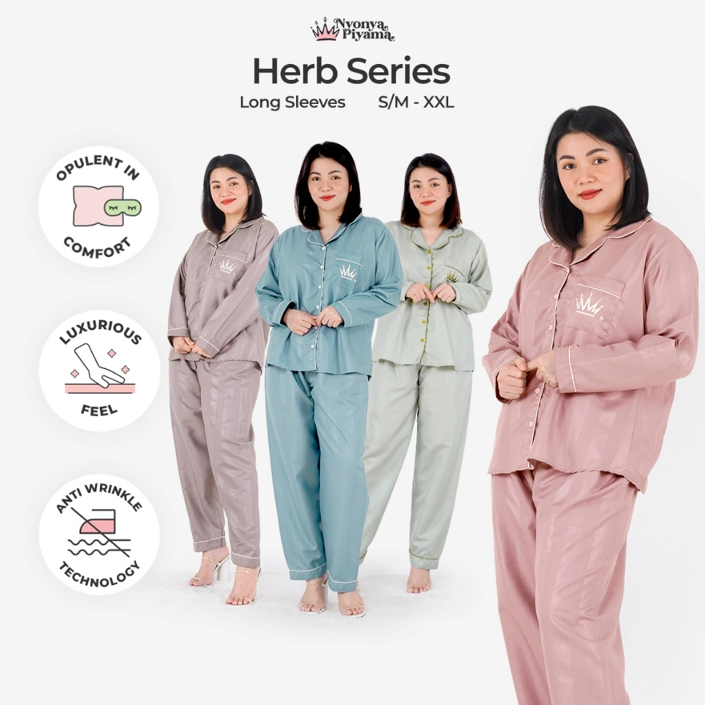 [BEST SELLER] Nyonya Piyama Herb Series Pajamas Poly Bamboo Set Lengan Panjang