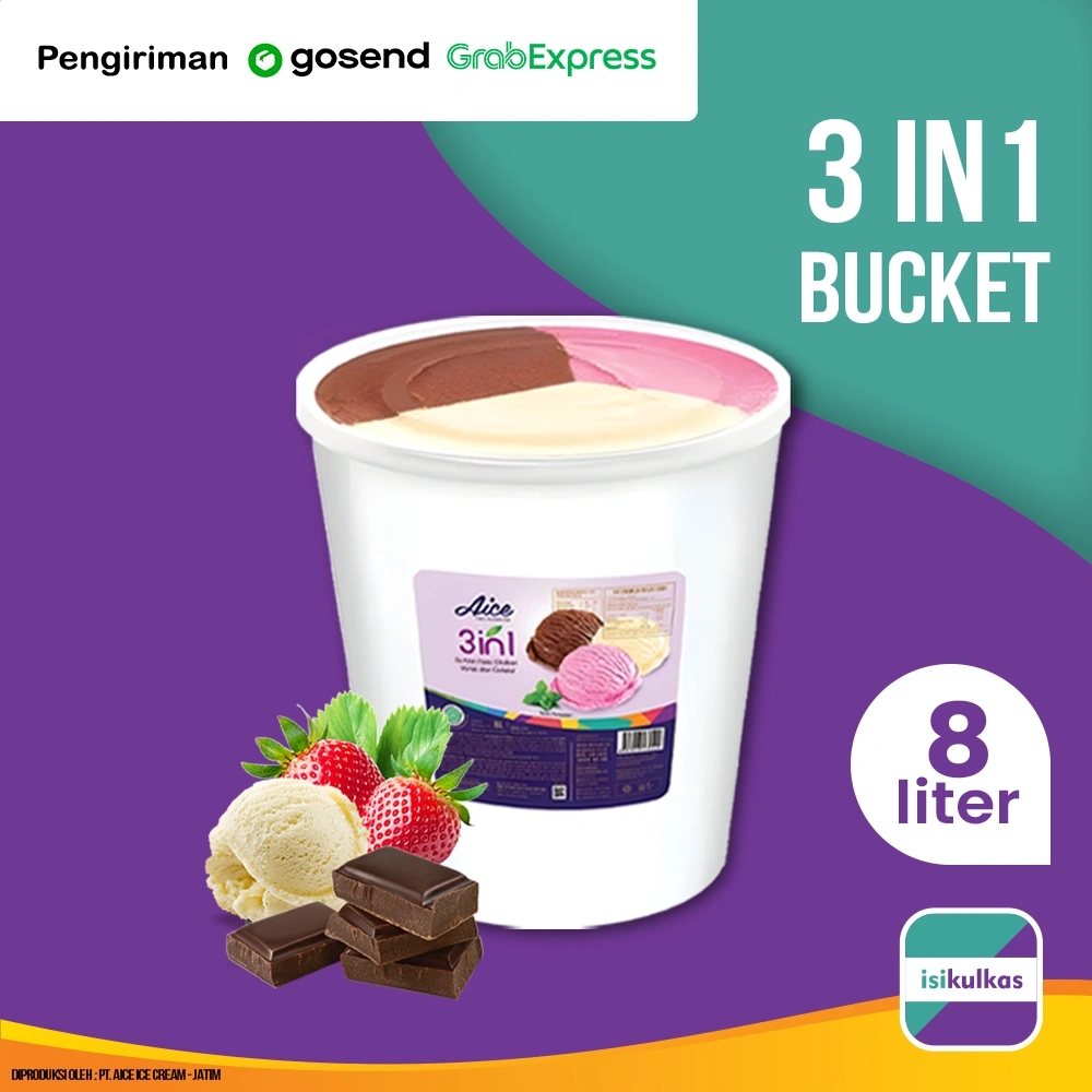 Ice Cream AICE 3 Rasa Mix / Es Krim Neopolitan Ember 8 Liter