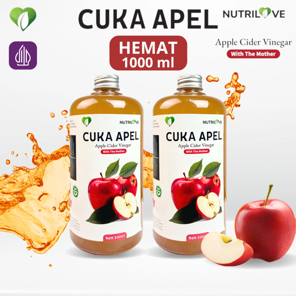 Cuka Apel Asli Nutrilove 1000 ml - Apple Cider Vinegar - Diet Detox Alami