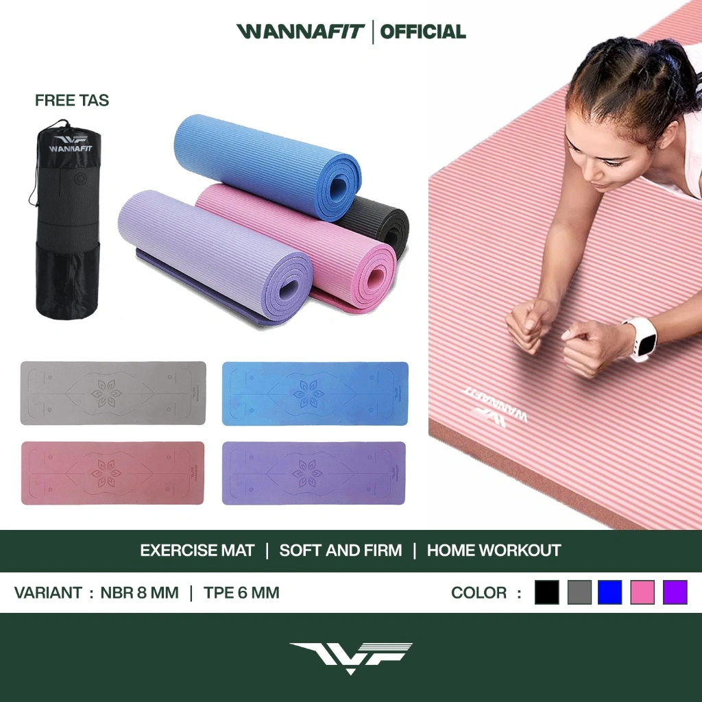 WANNAFIT Matras Yoga NBR 8mm & TPE 6mm | Alat Olahraga Rumah