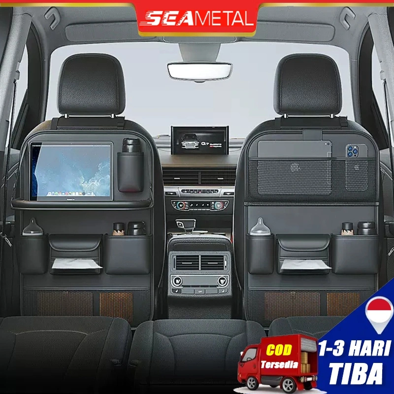 SEAMETAL Tas Kursi Mobil Belakang Premium Organizer Tas Penyimpanan Mobil Multifungsi Jok Mobil Bahan Kulit Tas Barang Mobil Interior Organizer Kulit PU