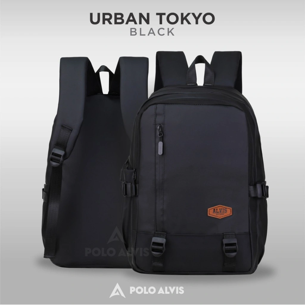 POLO ALVIS - Urban Tokyo Tas Ransel Waterproof Pria Modern Simple AntiAir Hitam Sekolah Distro Black