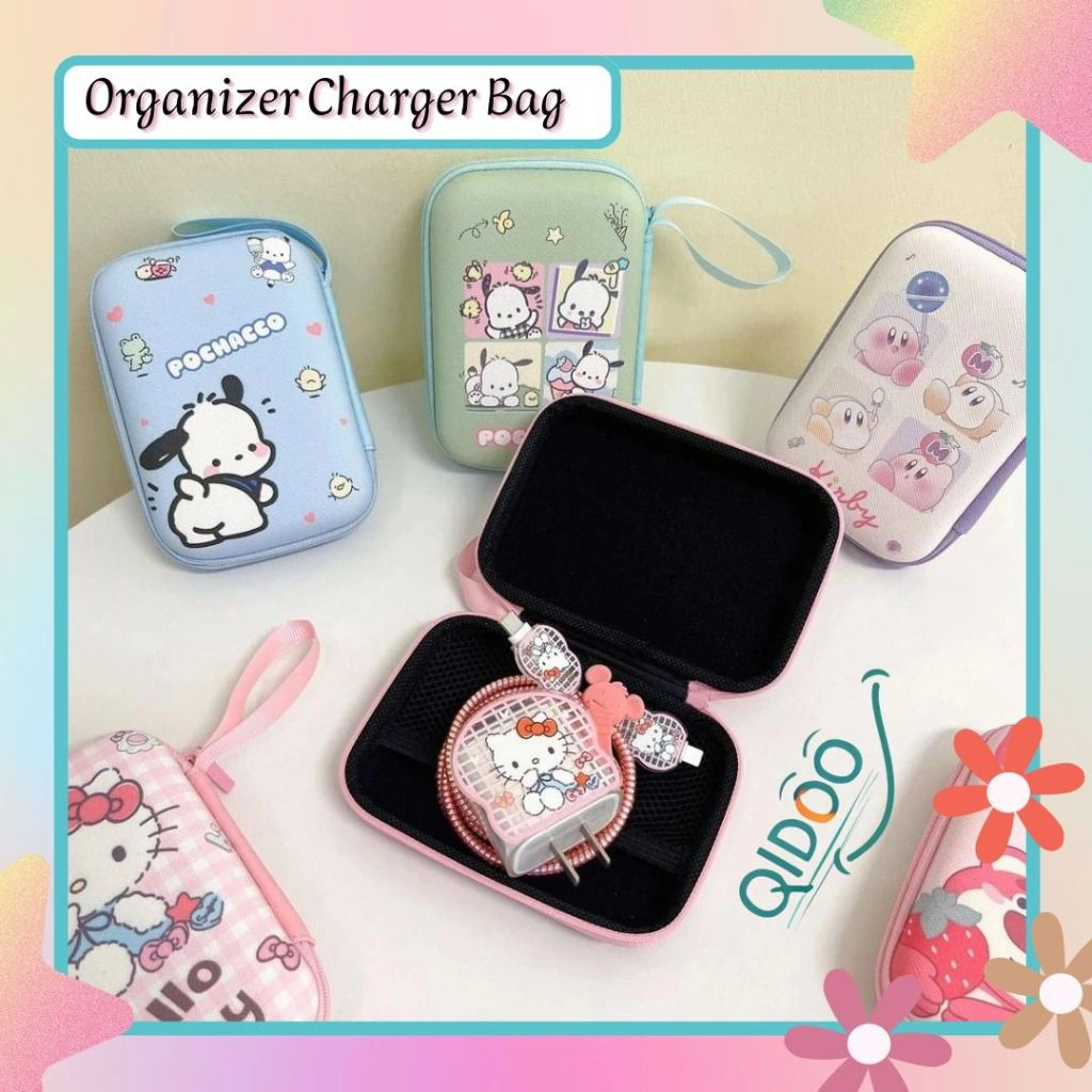 Travel Organizer Bag Plus 5in1 Case Charger Untuk iPhone 18W/20W Aksesoris Gadget Tempat Penyimpanan Box Charger Kabel Data Earphone Airpods Storage Bag