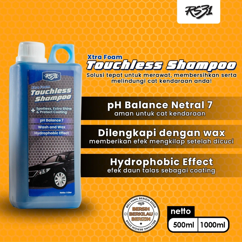 RS31 Touchless Shampoo, Sampo Sabun Cuci Kendaraan, Shampo Pembersih Bodi Mobil Motor Tanpa Sentuh, Xtra Foam Wash & Wax pH Balanced Netral 1 Liter