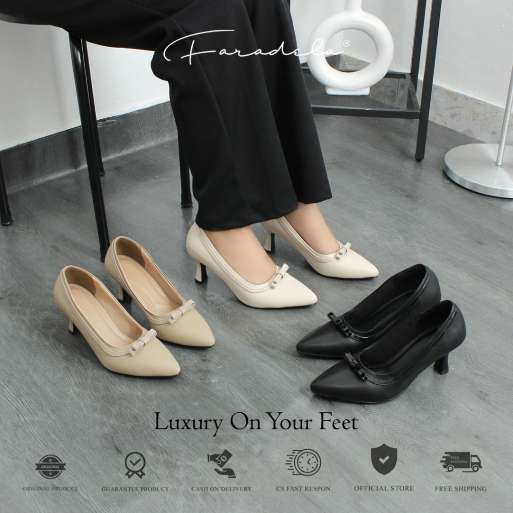 FARADELA Leviola Sepatu Pantofel Wanita Heels Hak Tinggi 7 cm Hitam Kerja Kantor 7F01-02