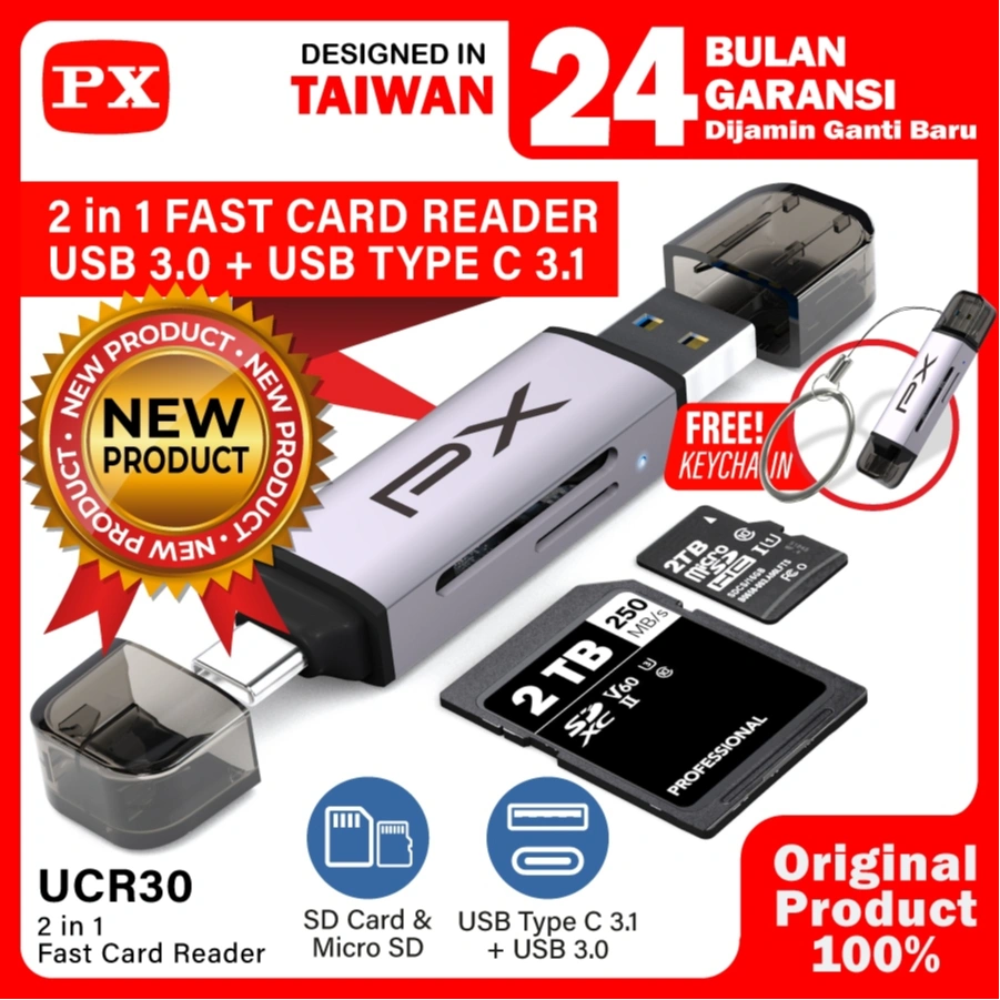 Card Reader USB 3.0 Type C Micro SD High Speed OTG 2 in 1 PX UCR30