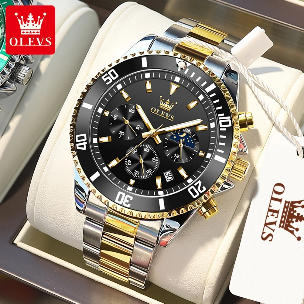 OLEVS Jam Tangan Pria Original Anti Air Tahan Keren Luxury Led Analog Stainless Steel Chronograph Watch Men Cod Hijau