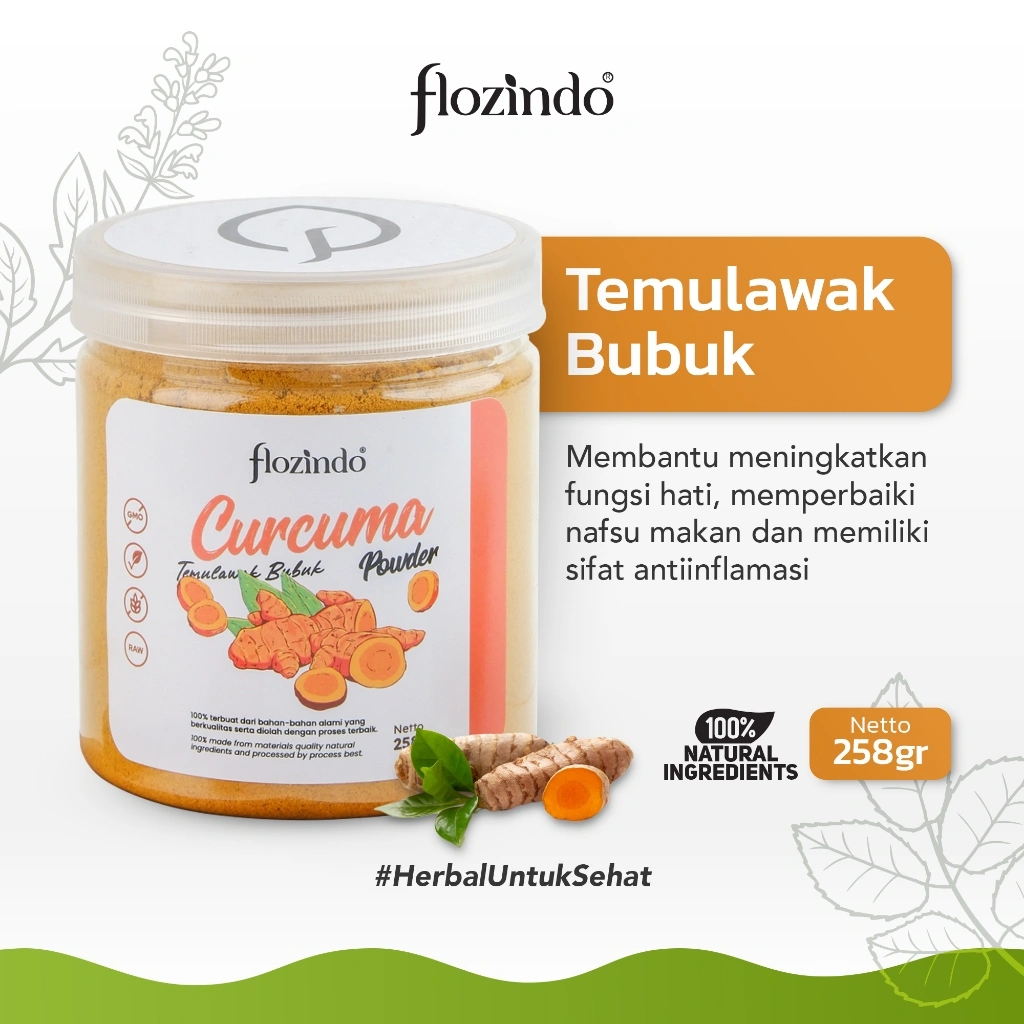 FLOZINDO Temulawak Bubuk – 100% Herbal Alami, Kaya Kurkumin, Bantu Jaga Kesehatan Hati & Pencernaan