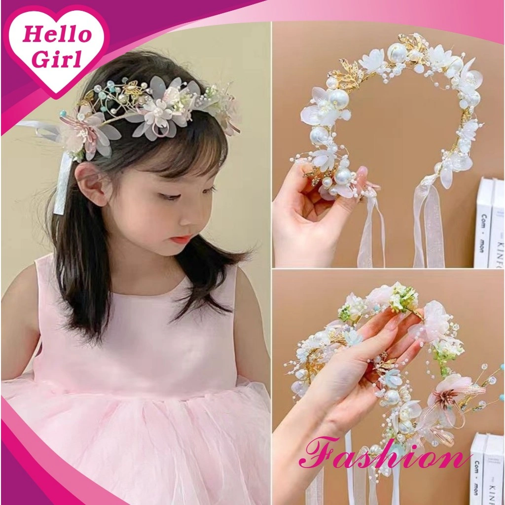 (Hello Girl) B05 Bandana Mutiara Bunga Bando Wanita Atau Anak  Aksesoris Rambut Import