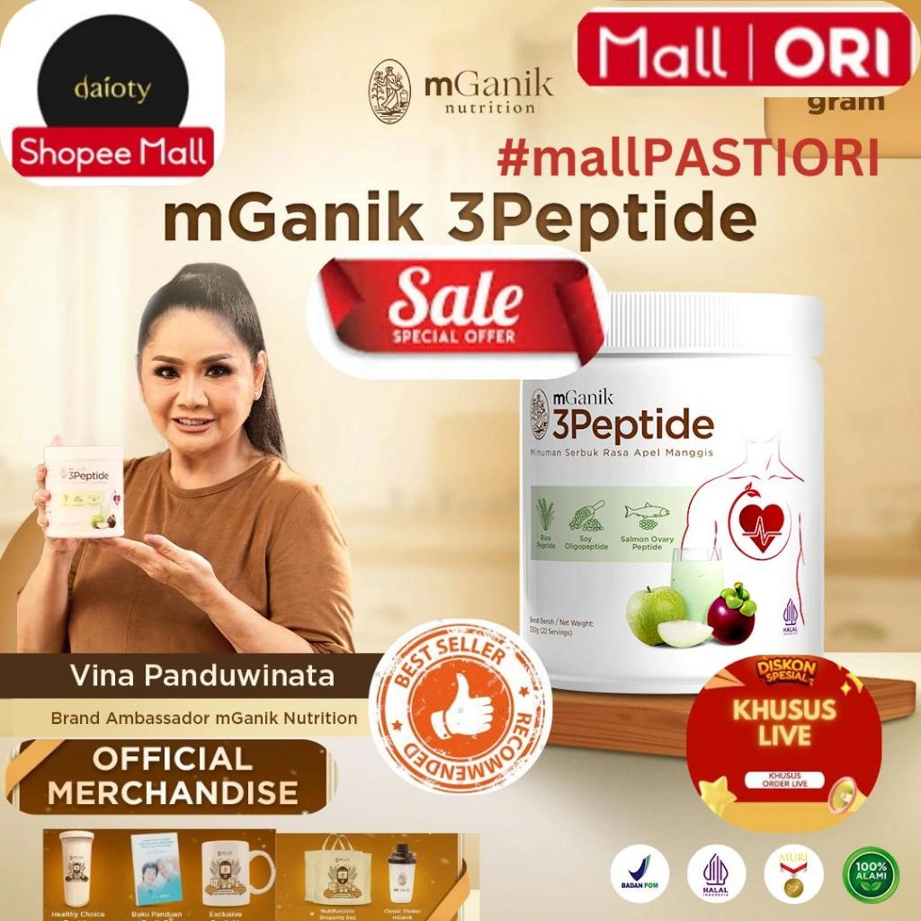 mGanik 3Peptide 330gr + Bonus - Suplemen Jantung Kardiovaskular - Alami / Herbal Rasa Apel Manggis