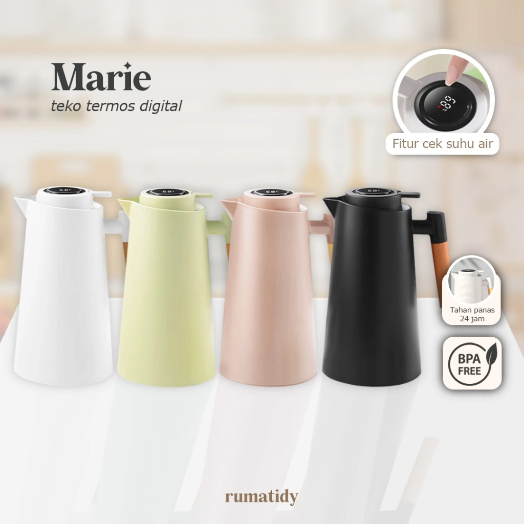 (RUMATIDY) MARIE Termos Air Panas Temperatur Digital 1 Liter Thermo Kettle Jug Air Panas 24 Jam