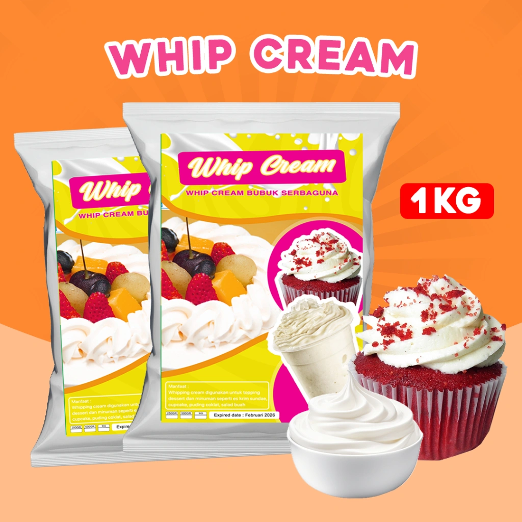 WHIP CREAM TOPPING PREMIUM 1KG / BUBUK WHIP CREAM 1KG  / WHIPPED CREAM POWDER / WHIPPING CREAM