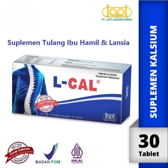 L-CAL | Suplemen Kalsium Vitamin Tulang isi 30 | LCAL Tablet  Calcium + Vitamin D3 K3 | Kesehatan Tulang Umum dan Ibu Hamil