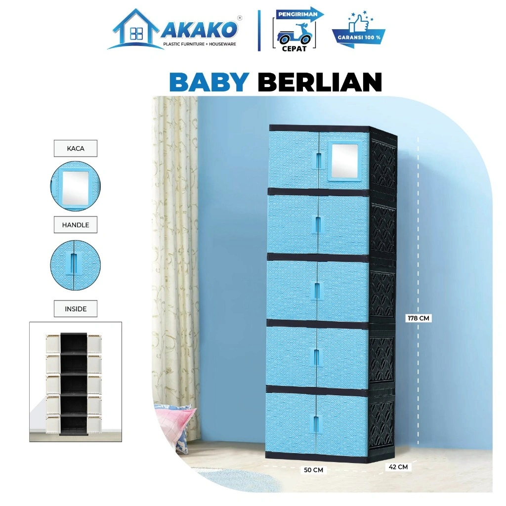 AKAKO - LEMARI PAKAIAN ANAK PLASTIK AKAKO BABY "BERLIAN" SUSUN 2 3 4 DAN 5 /KODE: BA-BL