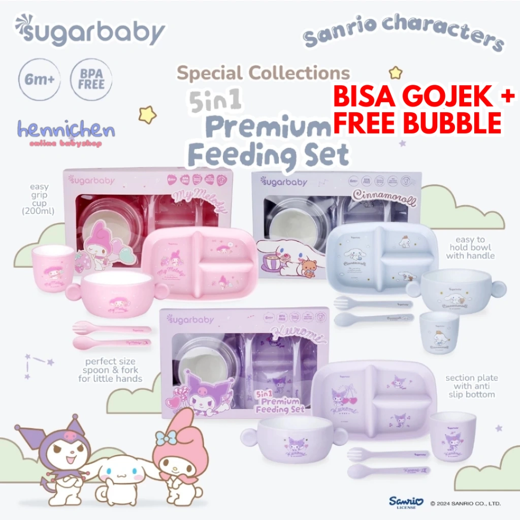 Sugarbaby 5in1 Premium Feeding Set Sanrio Collection/Set Alat Makan Bayi/Perlengkapan MPASI Anak/Perlengkapan Makan Bayi