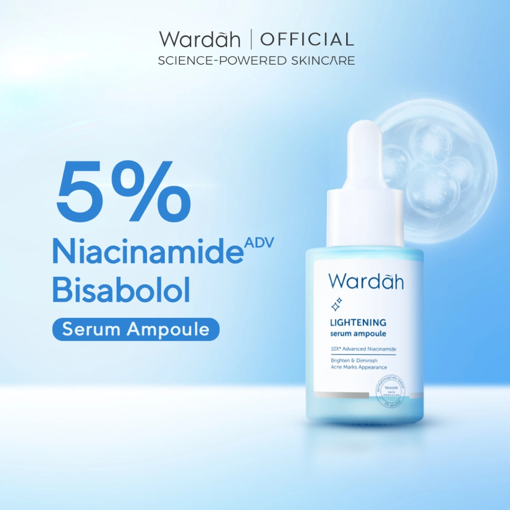 WARDAH Lightening 5% Niacinamide Serum Ampoule - Dengan 10X Advanced Niacinamide + Bisabolol dan 0% Alkohol - Mencerahkan Kulit Kusam, Bekas Jerawat, Belang Tidak Merata, Mencegah Hiperpigmentasi - Bright, Glow, White - Semua Jenis Kulit - Skincare