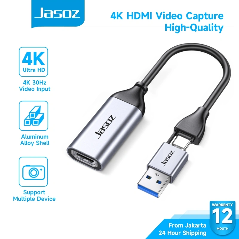 Jasoz HDMI Video Capture USB Type C to HDMI 4K HD Game Capture For Record Streaming Live