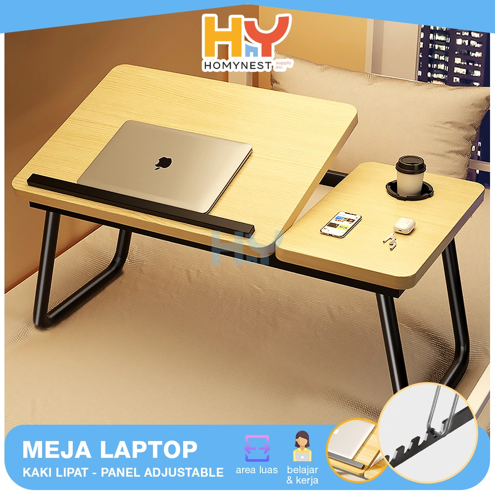 HOMYNEST Meja Laptop Belajar Lipat Foldable Desk Zoomer Serbaguna