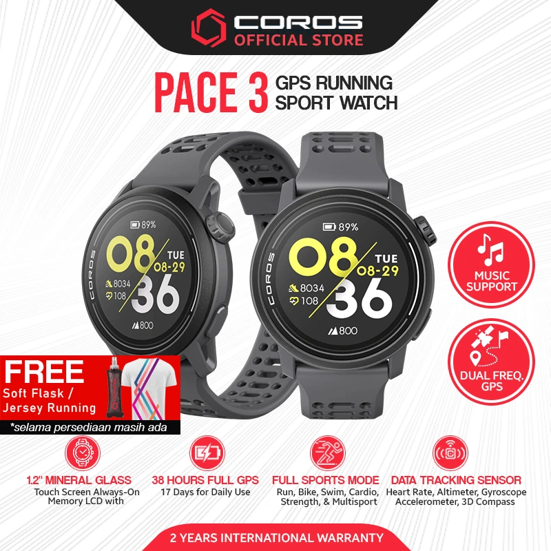 COROS Pace 3 GPS Running Sport Watch Silicone Black with Music