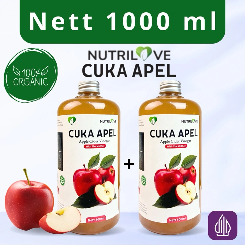 Cuka Sari Apel Organik Vinegar With Mother 1L Nutrilove - Asam Lambung - Diet Detox Alami