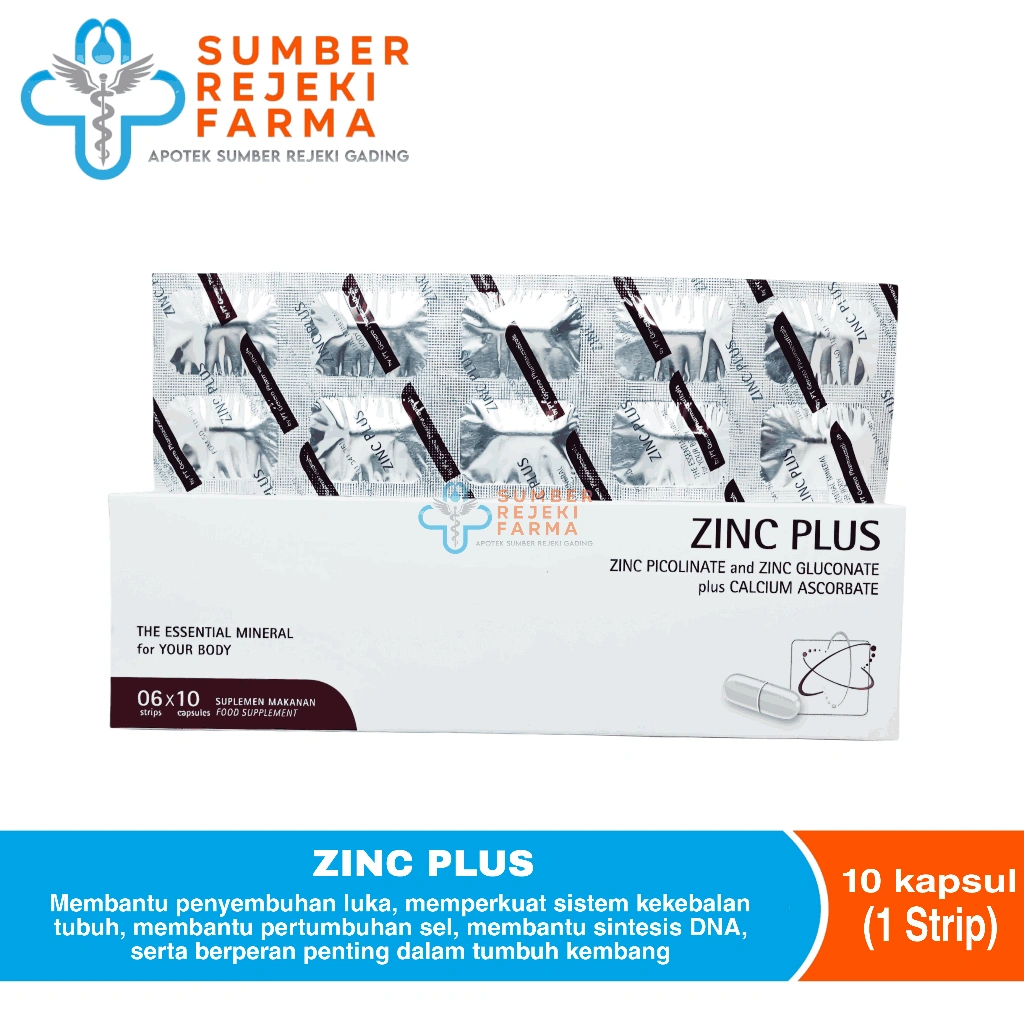 Zinc Plus Strip 10 Kapsul Suplemen Jerawat Rambut Rontok
