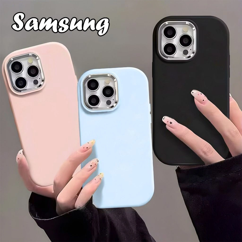 Casing Lens Frame Chrome Oval untuk Samsung A17 A07 A56 A36 A26 A16 A06 A35 A15 A05 A05s A54 A24 A04 A53 A33 A23 A13 A03 A02s A03s A02 A12 A22 A32 A52 A50 A50s A20 A10s A11 M11 A21s A31 J2 Prime Softcase Warna Maracon Polos