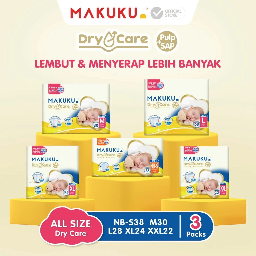 [3 PACK] Makuku Diapers Dry Care Popok Bayi Celana/Perekat NB-S/M/L/XL/XXL