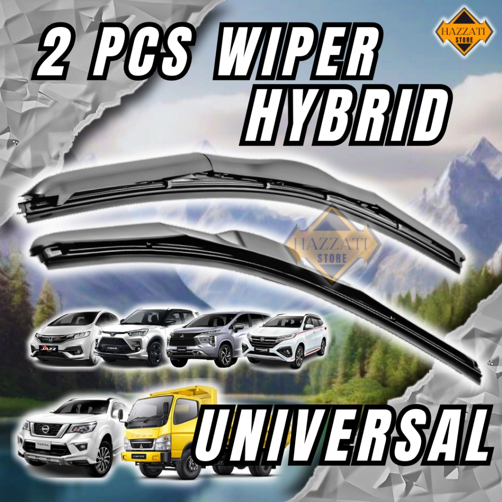 Wiper Kaca Mobil HYBRID 2 Pcs UNIVERSAL Semua Mobil HOOK U/J - Wifer Mobil Universal Blade Hybrid Sepasang 2 Pcs Semua Mobil