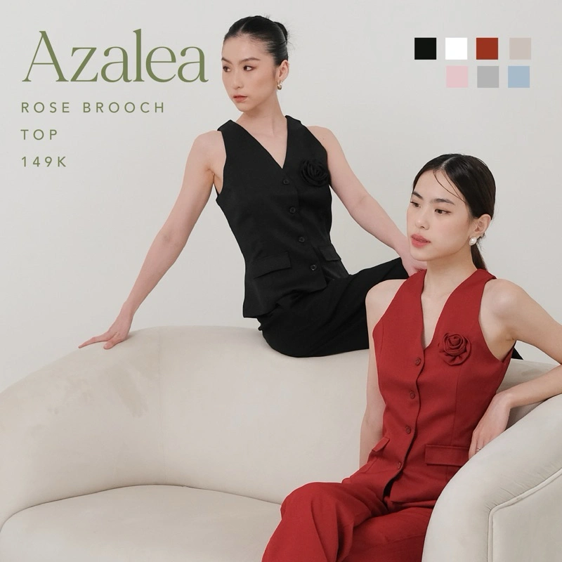 Azalea Rose Brooch Top -- Ocha Wear | Vest Casual Top | Pakaian Atasan Wanita | Women Formal Tanktop